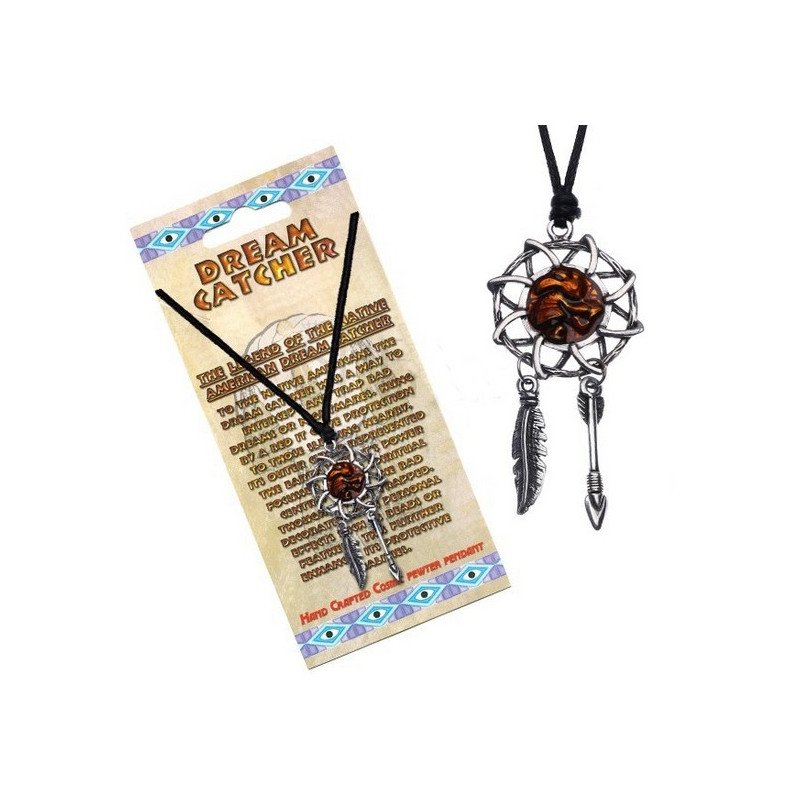 Naszyjnik na sznurku DREAM CATCHER - Łapacz snów z tańczącym Indianinem Naszyjnik na sznurku DREAM CATCHER - Łapacz snów z tańczącym Indianinem