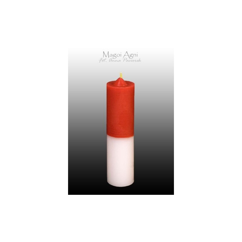 Świeca cofająca czerwono - biała (wosk naturalny) 11 x 3 cm