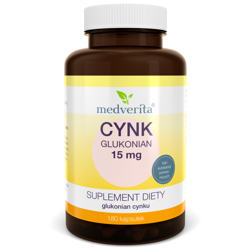 Cynk Glukonian 15 mg (180 kapsułek) Medverita (06.2021) Cynk Glukonian 15 mg (180 kapsułek) Medverita (06.2021)
