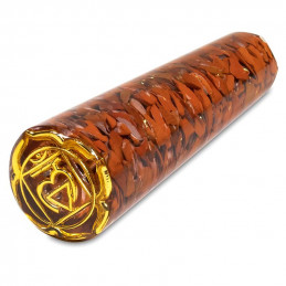 Orgonitowa różdżka do masażu z czerwonym jaspisem + symbol Muladhara (11 cm)