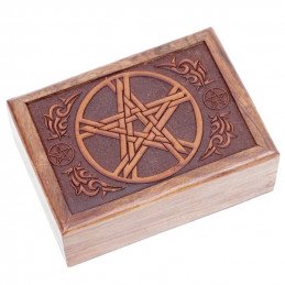 Pudełko na karty tarota PENTANCLE drewniane z czerwoną podszewką