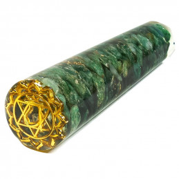 Orgonitowa różdżka do masażu z zielonym awenturynem + symbol Anahata (11 cm)