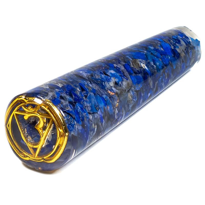 Orgonitowa różdżka do masażu z lapis lazuli + symbol Ajna (11 cm)